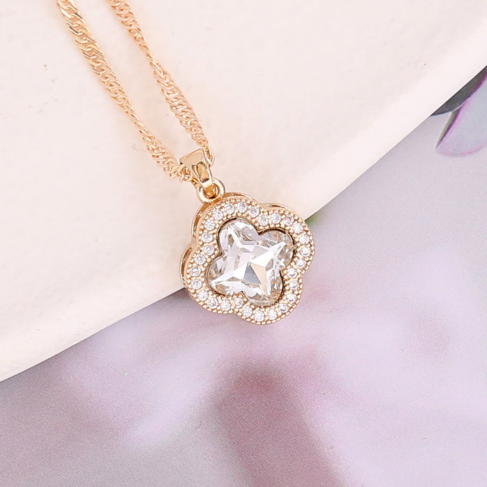 Wholesale Jewelry multi-color zircon flower necklace fashionable stainless steel niche collarbone chain