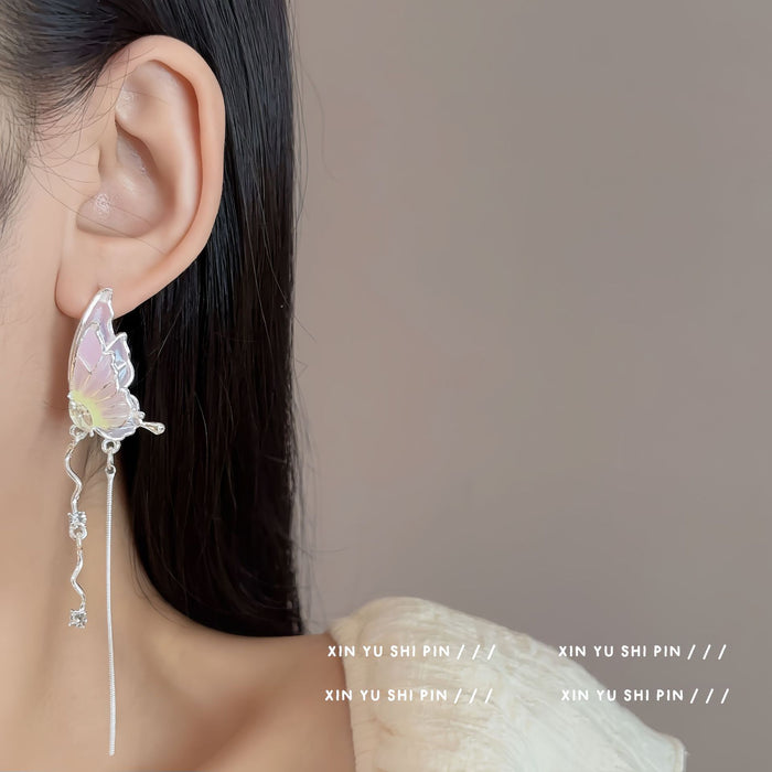 Wholesale Sweet asymmetrical butterfly tassel earrings, flower butterfly earrings, earrings, earrings