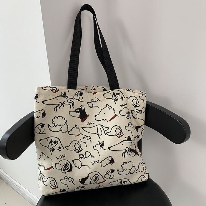 Wholesale Cute Animal Hand-painted Illustration Shoulder Bag School Bag Literary Retro Large Capacity Canvas Bag