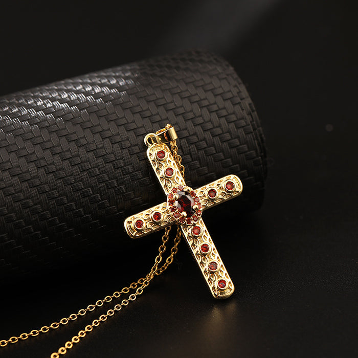 Wholesale Copper Inlaid Zircon Cross Pendant Necklace JDC-NE-ShangY035