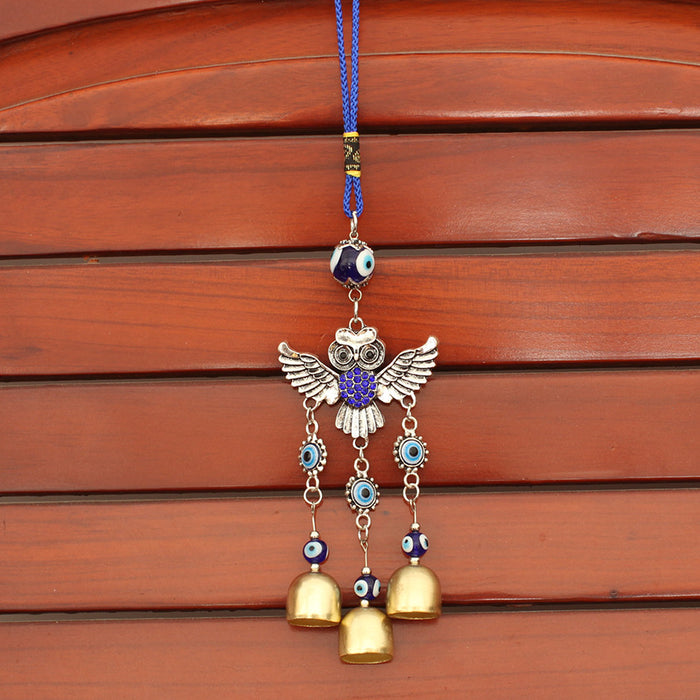Wholesale Alloy Flying Owl Blue Diamond Copper Bell Eye Car Pendant