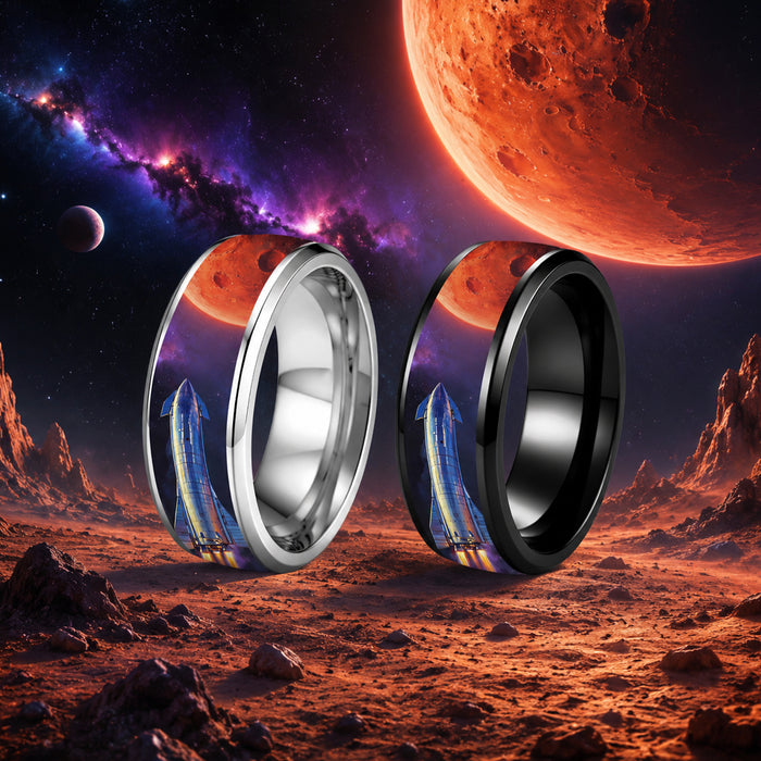 Wholesale Space Starship Printed Stainless Steel Ring Fashion Jewelry Accessory