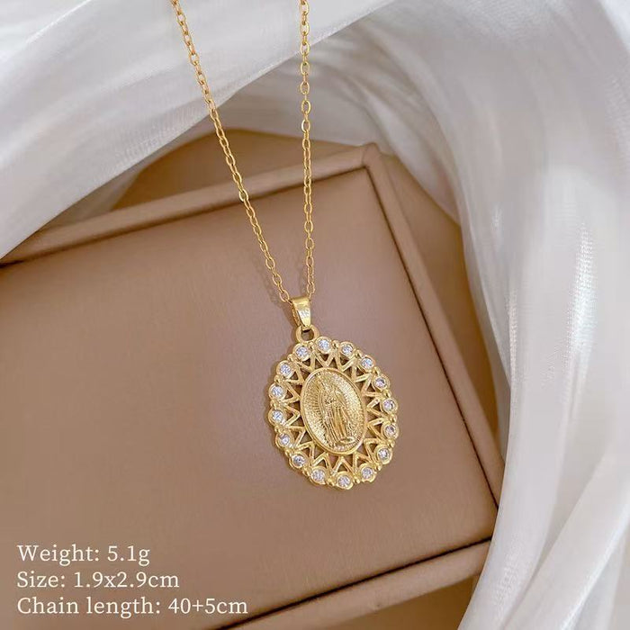 Wholesale A delicate and elegant bronze micro-set Madonna necklace with a vintage,  artistic style.