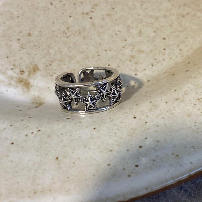 Wholesale Vintage vintage niche star ring with adjustable opening ring, dark punk index finger ring, men's and women's ring sets