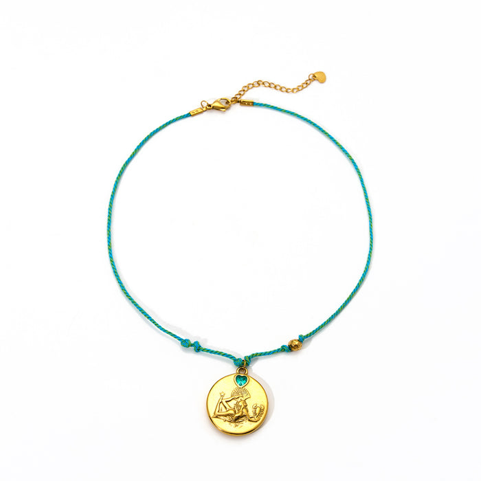 Wholesale Original design: rope, hand woven pendant, stainless steel inlaid with zircon, twelve zodiac signs necklace, fashionable and elegant accessory