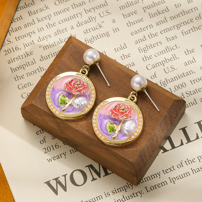 Wholesale Colored oil dripping flower earrings with a light luxury and high-end feel, fresh and fashionable temperament earrings