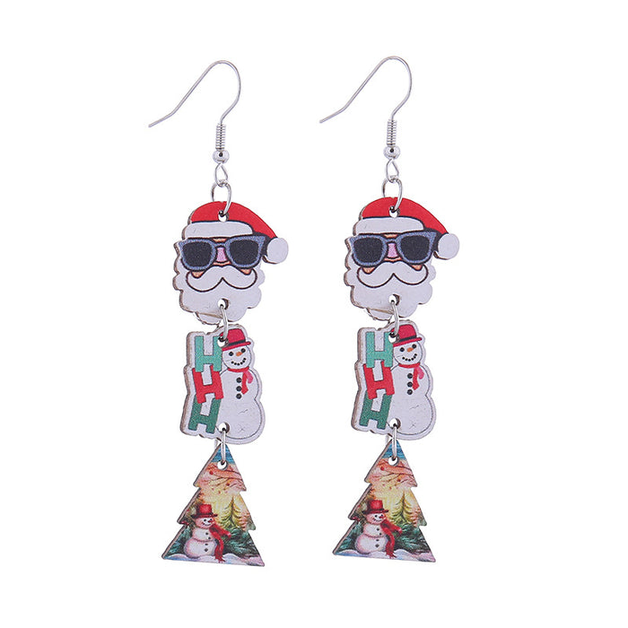Wholesale Christmas tree hat bell snowman wooden holiday earrings