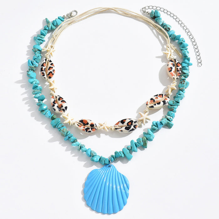 Wholesale Blue Shell Pendant Necklace Shell Stacked Clavicle Chain for Women