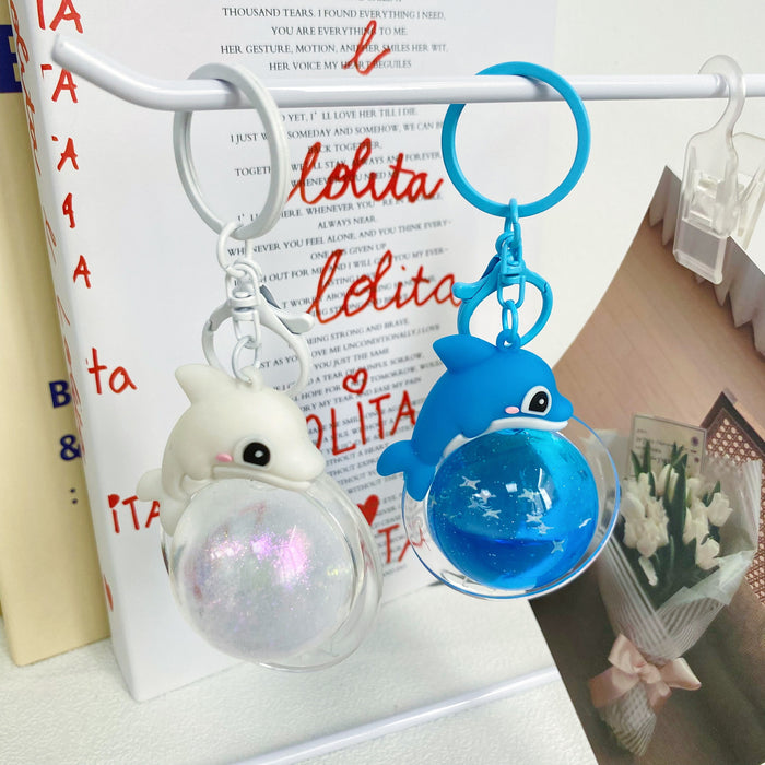 Wholesale Creative Dolphin Liquid Keychain Cartoon Marine Animal Accessories Pendant Student Bag Hanger