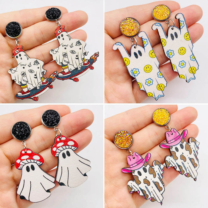 Wholesale Halloween Ghost Wooden Earrings JDC-ES-Chengy037