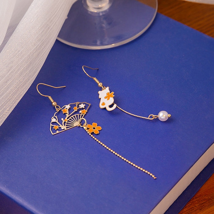 Wholesale Fashionable cartoon earrings, fan-shaped pearl pendant, gentle ear hook