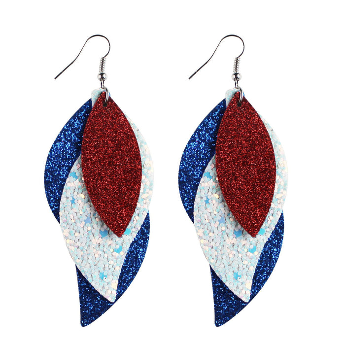 Wholesale Leather earrings with printed pentagram PU leather earrings and water droplet multi-layer earrings wholesale
