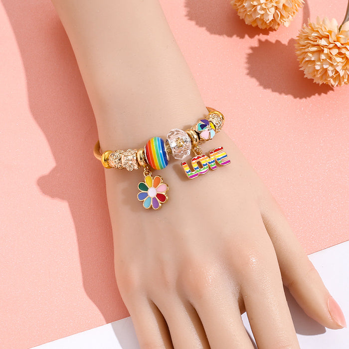 Wholesale Colorful stainless steel Rainbow Series love balloon Charms Bracelet