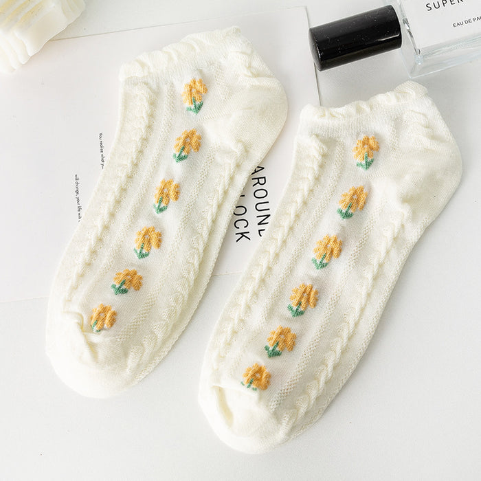 Wholesale Small flower socks, short socks, cute low cut boat socks, thin version