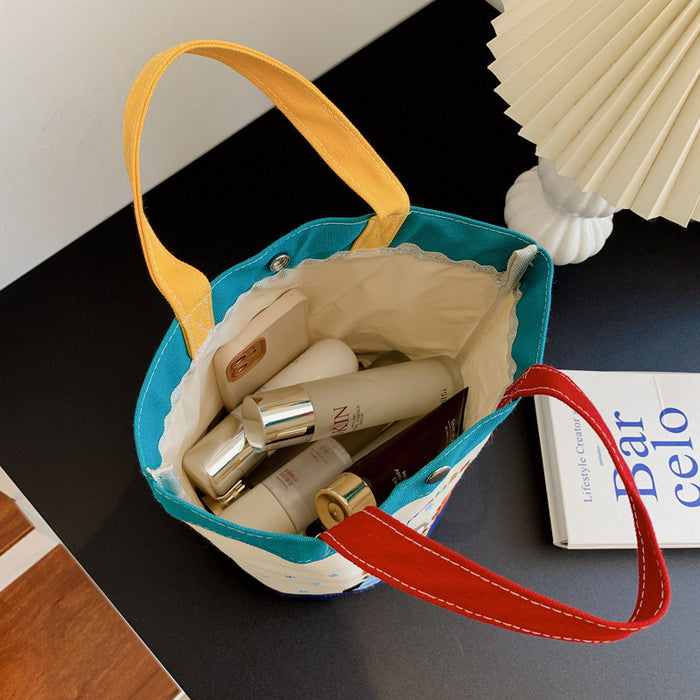 Wholesale Cartoon Zoo Color Block Canvas Bag Bucket Bag Handbag