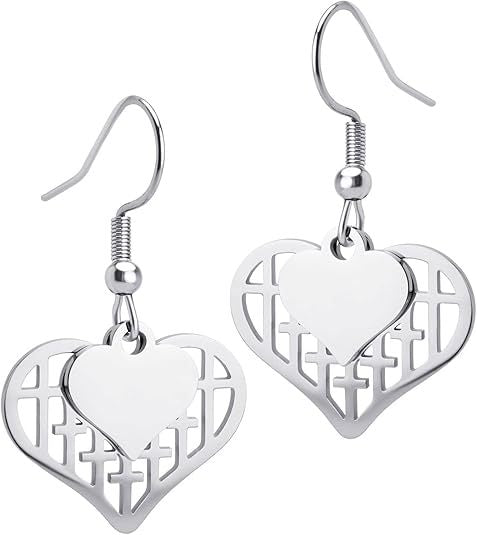 Wholesale Double matching heart-shaped stainless steel earrings pendant earrings, new style