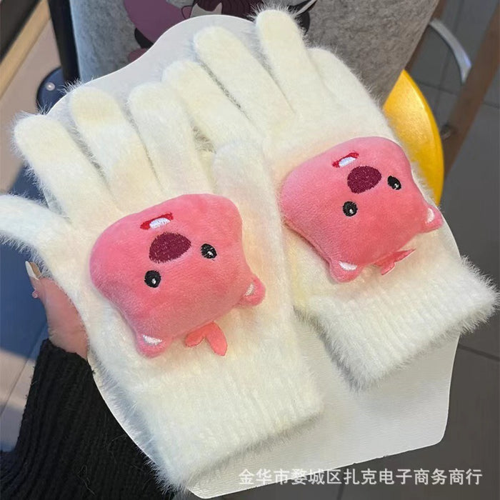 Wholesale Cute Cat Diamond Gloves Girls Winter Warm  Rhinestone Cycling Plush Wear Gloves