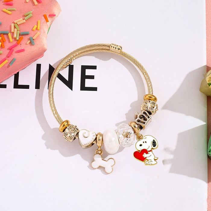 Wholesale Stainless Steel Bracelets cute cartoon beaded bracelet silver open bangle Charms Bracelets