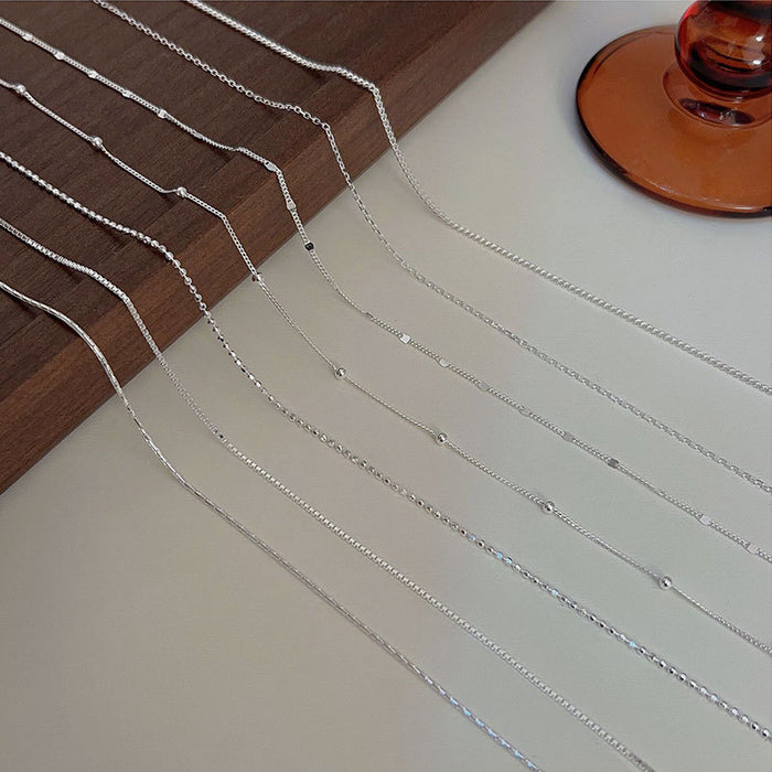 Wholesale Pure silver plain chain necklace for women, light luxury, fine layering, versatile DIY pendant