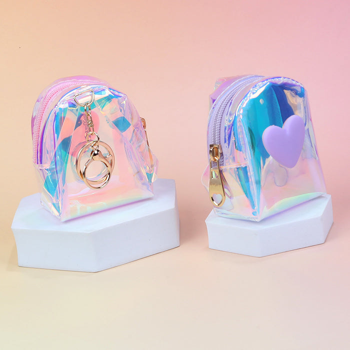 Wholesale Trendy Plush Heart Shaped Backpack Coin Purse With Holographic Finish Pink Zip Wallet Key Pouch For Everyday And Street Style