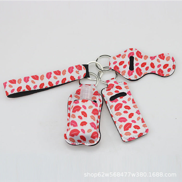 Wholesale Diving Fabric Hand Sanitizer Leather Case Set Keychain JDC-KC-ChaoH095