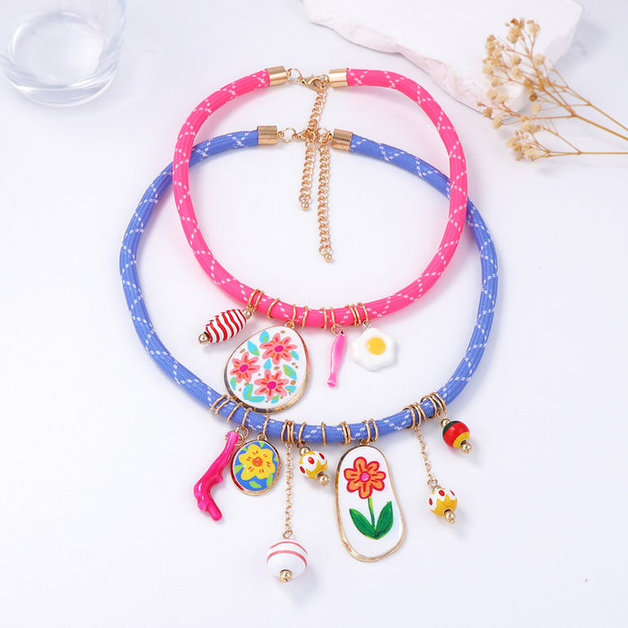 Wholesale Plumeria Flower Coral Pendant Geometric Double-Layer Necklace for Women