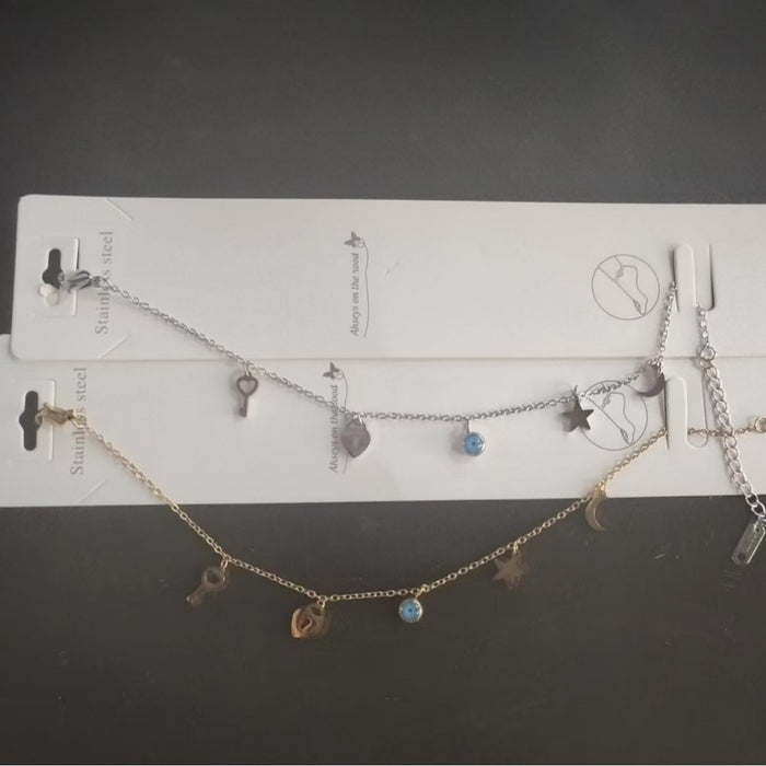 Wholesale Star,  moon,  heart,  four-leaf clover,  stainless steel,  titanium steel anklet for women