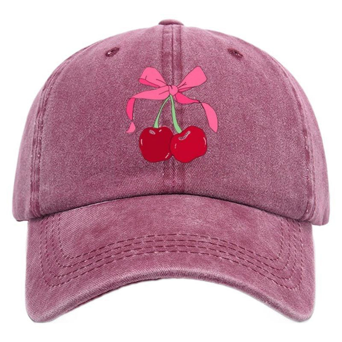 Wholesale Cherry bow baseball cap embroidered retro washed duckbill cap versatile new hat