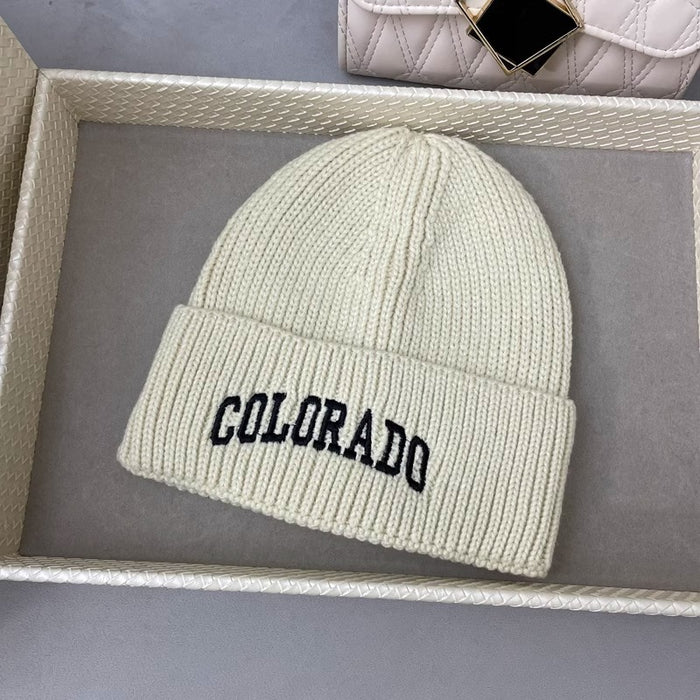 Wholesale White woolen hat, versatile letter knitted hat for students, warm and cold hat for men