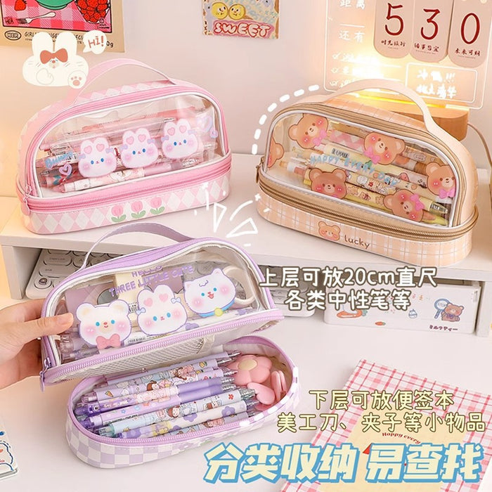 Wholesale Transparent Pencil Case for Girls Cute Rabbit Design Large Capacity Stationery Bag