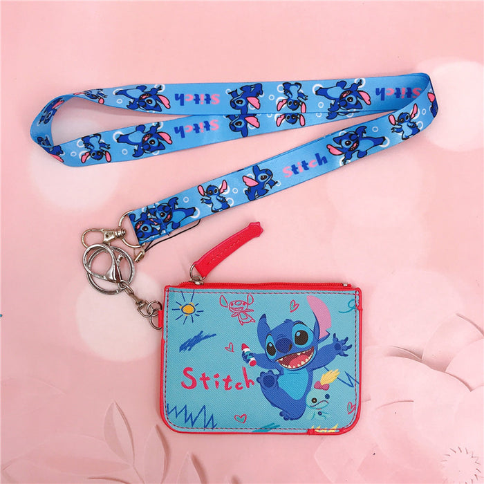 Wholesale PU Cartoon Printing with Key Chain Lanyard Card Holder Coin Purse JDC-WT-YaLL017