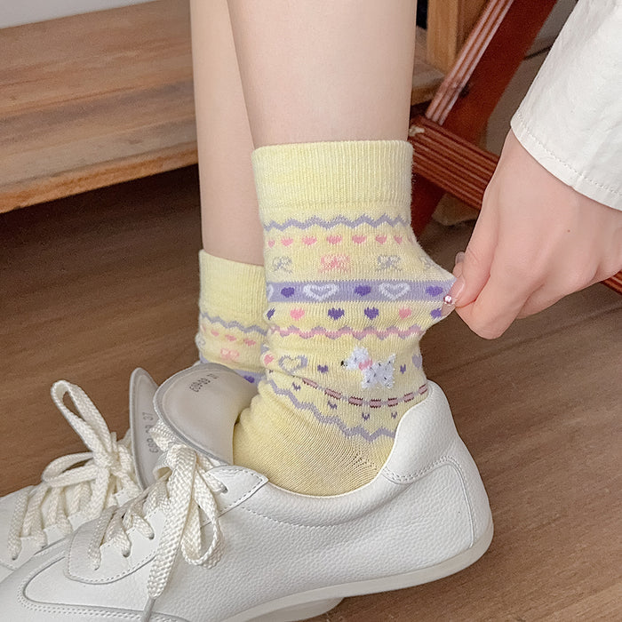 Wholesale Cute butterfly knot pile socks in the middle tube, retro style