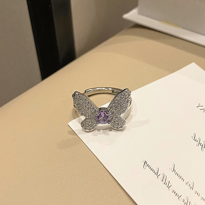Wholesale Exquisite niche zircon butterfly diamond ring with minimalist layering style and versatile ring accessories