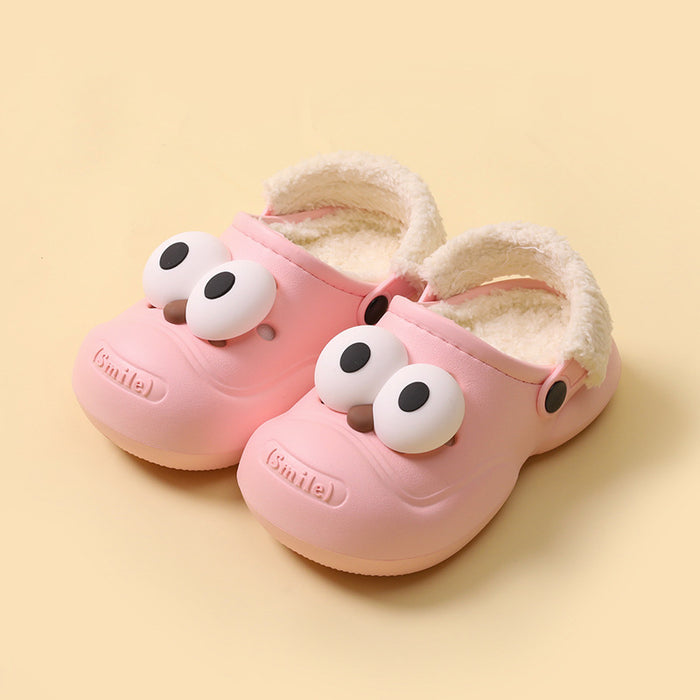 Wholesale Children' s cotton slippers winter  boys and girls home warm cotton shoes medium and big children cartoon outer wear plush shoes
