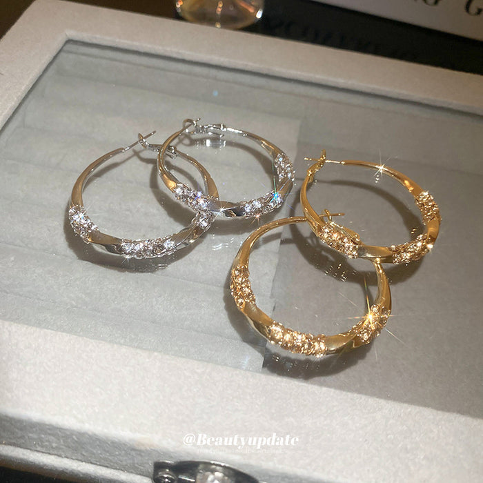 Wholesale Silver Needle High-end Twisted Diamond Studded Earrings Internet Famous Same Style Earrings Temperament High-end Earrings JDC-ES-BY001