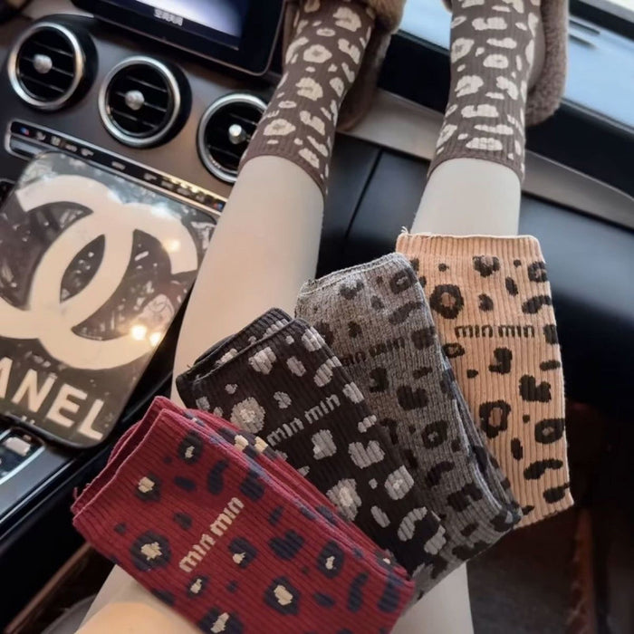 Wholesale  Socks Women's  Trendy All-match Letters Leopard Print  Vintage Stockings High Waist Socks
