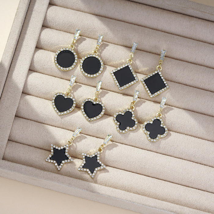 Wholesale Love Black Drop Oil Diamond Square Earrings