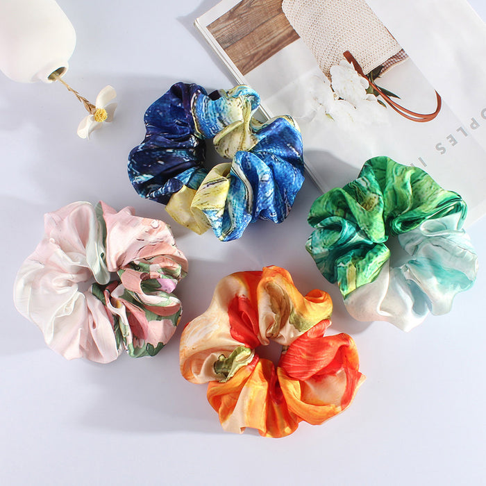 Wholesale Oil painting-inspired satin Hair Scrunchies