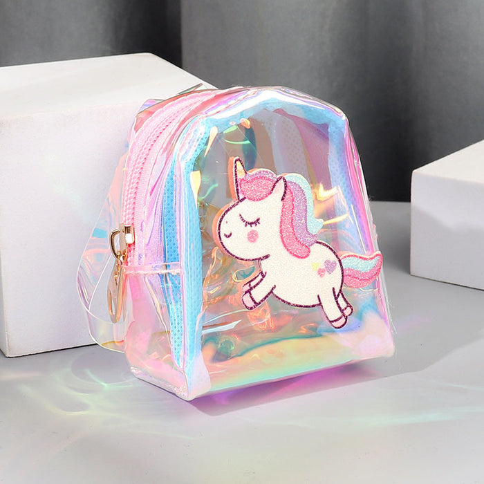Wholesale Trendy Purple Transparent Cartoon Unicorn Coin Purse Key Bag With Strap Stylish Fashion Accessory