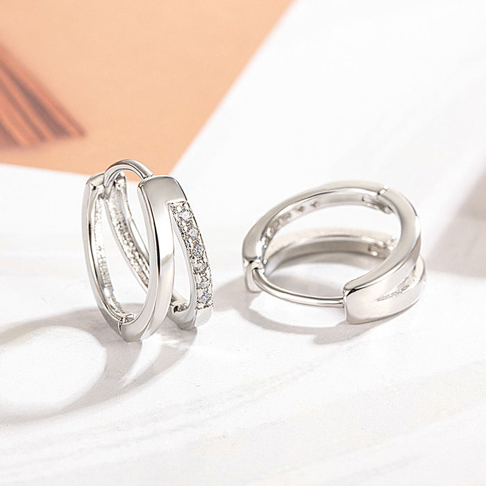 Wholesale Double-layer simple single-sided zircon earrings, simple and fashionable, everyday cool style