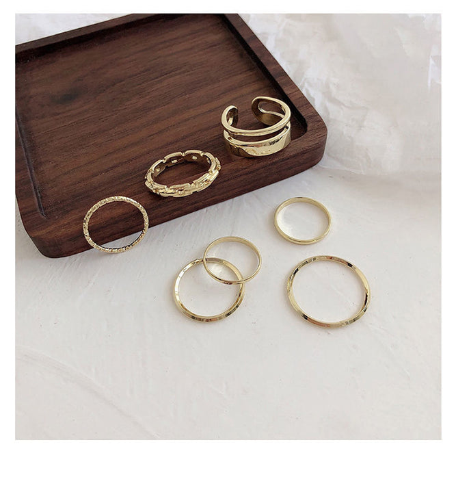Wholesale 7-piece ring set with fashionable personality, light luxury, niche design, high-end plain ring tail ring