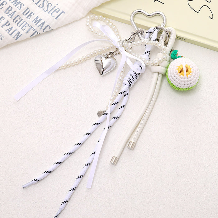 Wholesale New Handmade Crocheted Fruit Bag Pendant Bow Mobile Phone Hanging Chain