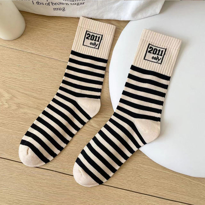 Wholesale Socks, women's mid tube socks, striped fashion, versatile, breathable long tube socks