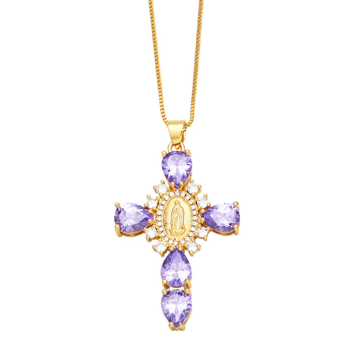 Wholesale Cross full diamond necklace electroplated crown zircon collarbone chain