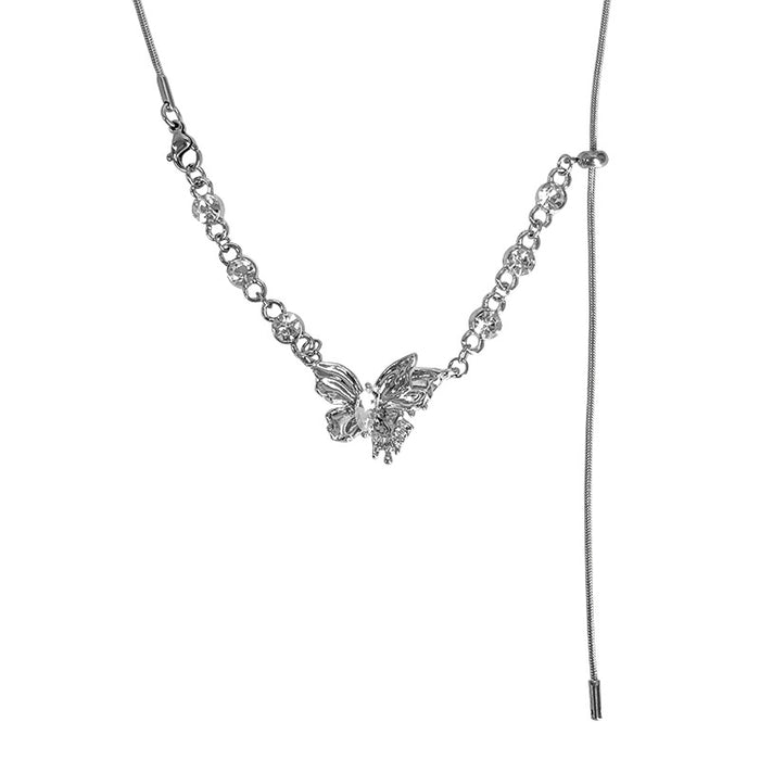 Wholesale Titanium steel non fading butterfly zircon tassel necklace accessories light luxury collarbone chain