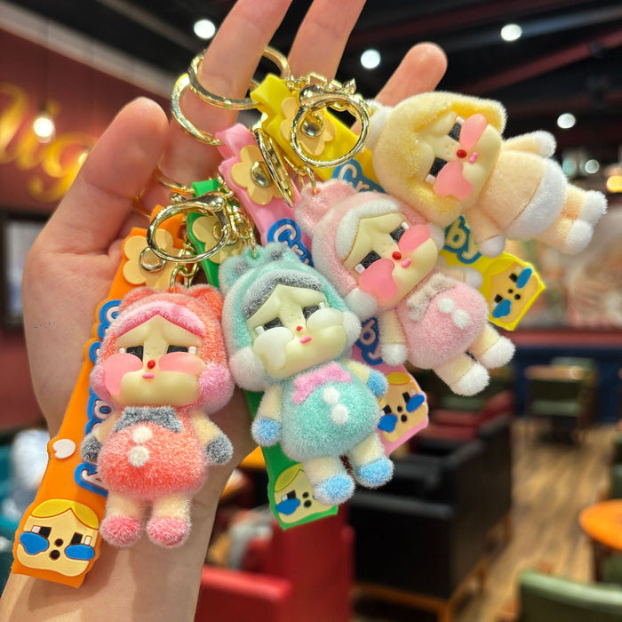 Wholesale Creative flocking  keychain cartoon cute girl doll bag pendant claw machine small gift