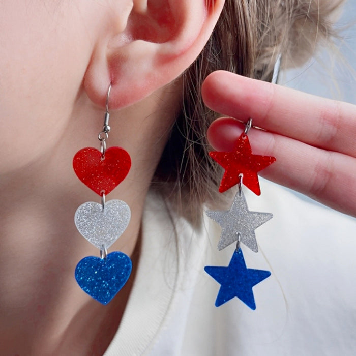 Wholesale Red, white, blue love acrylic earrings, long pentagram earrings, earrings accessories for women