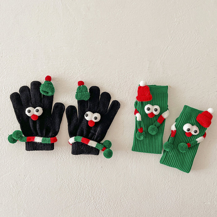 Wholesale Christmas gloves this year red children' s socks funny warm five-finger gloves