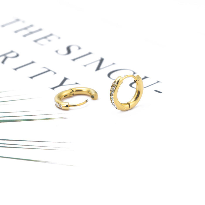 Wholesale Round micro inlaid zircon stainless steel earrings for women with a light luxury temperament, titanium steel ear buckles, versatile earrings