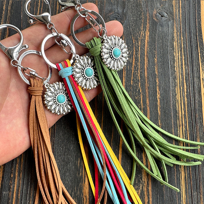 Wholesale Long Tassel Keychain Alloy Sunflower Bag Multi-Color New Pendant Gift